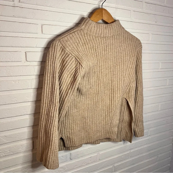 Mango MNG Neutral Tan Split Hem Ribbed Sweater, Women’s Size Small - Picture 6 of 7